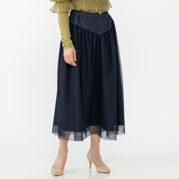 JEWEL MORRY’S チュールギャザーデニム調スカート