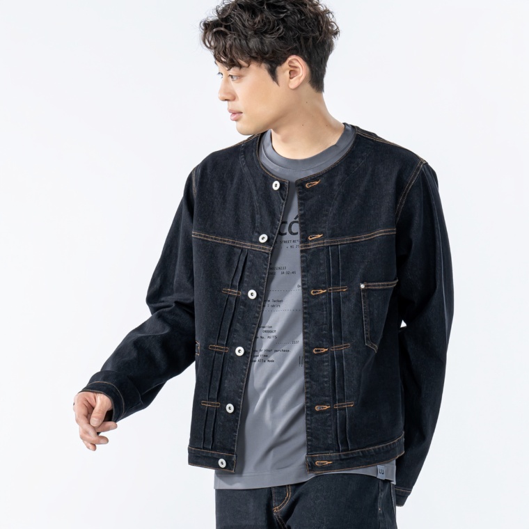 Lucca Uomo alla moda ラウンドネックデニムジャケット