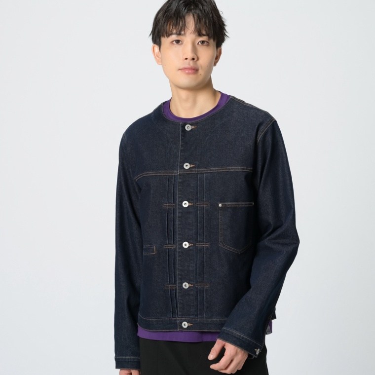 Lucca Uomo alla moda ラウンドネックデニムジャケット ルッカウォモ