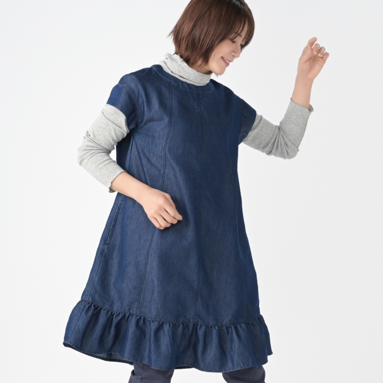 KiKKi 裾フリルデニムワンピース