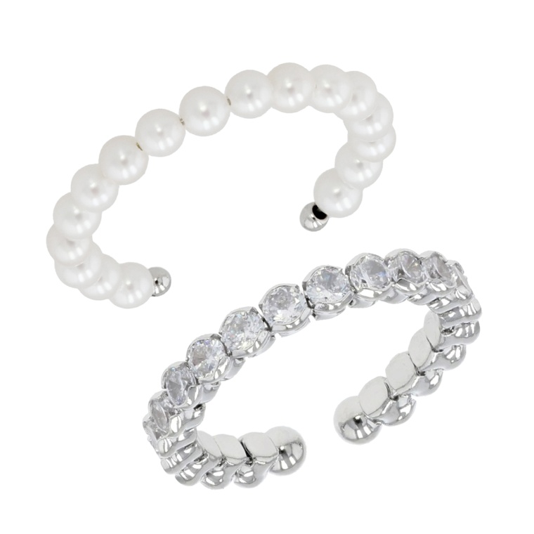 淡水パール&キュービックジルコニア リング2本セット[スティーナ]