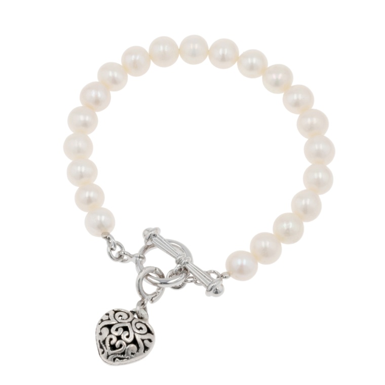 淡水パールブレスレット ハートチャーム付き[ジェンナ]