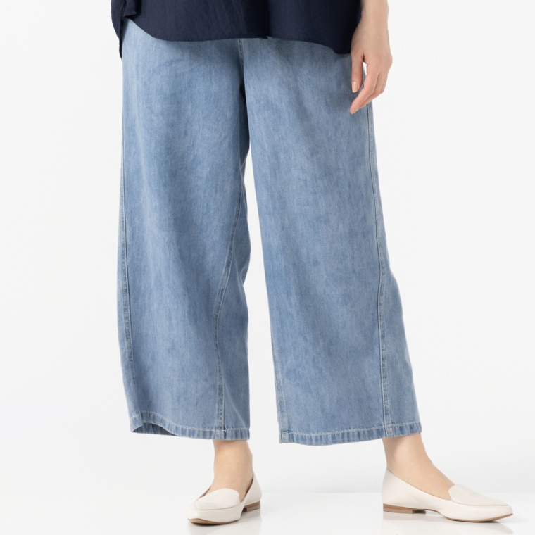 Coeur sucre ギャザーウエストワイド柔らかデニムパンツ