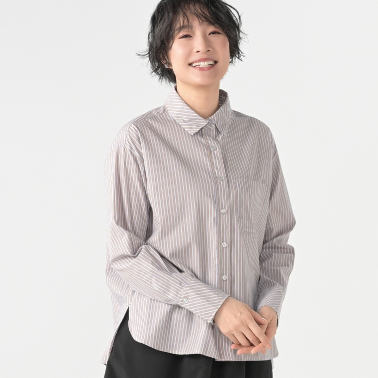 KiKKi ストライプコットンシャツブラウス