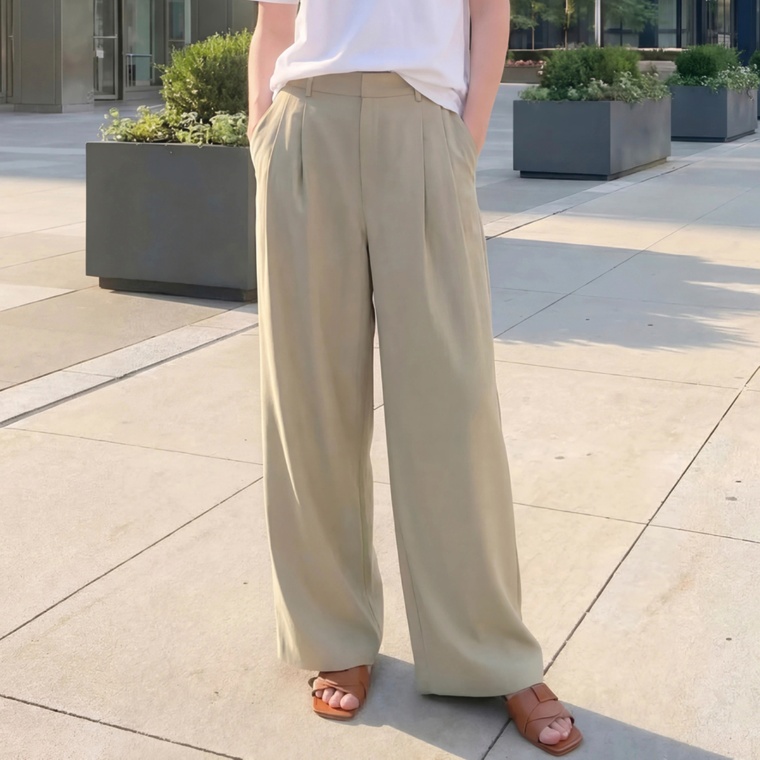 Oh My Tailor 綿麻混2タックワイドパンツ