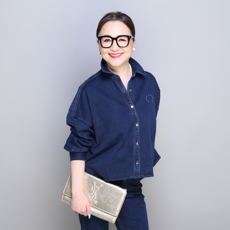 ANNE COQUINE 刺繍入りストレッチインレイデニムシャツ