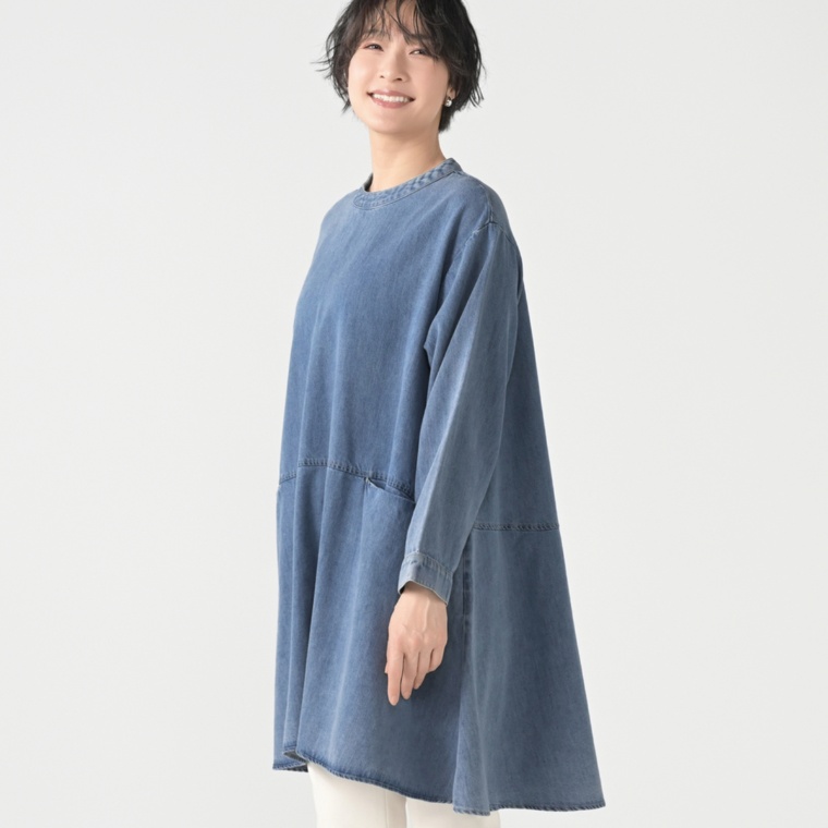 Provador シルキーやわらかデニムチュニックワンピース