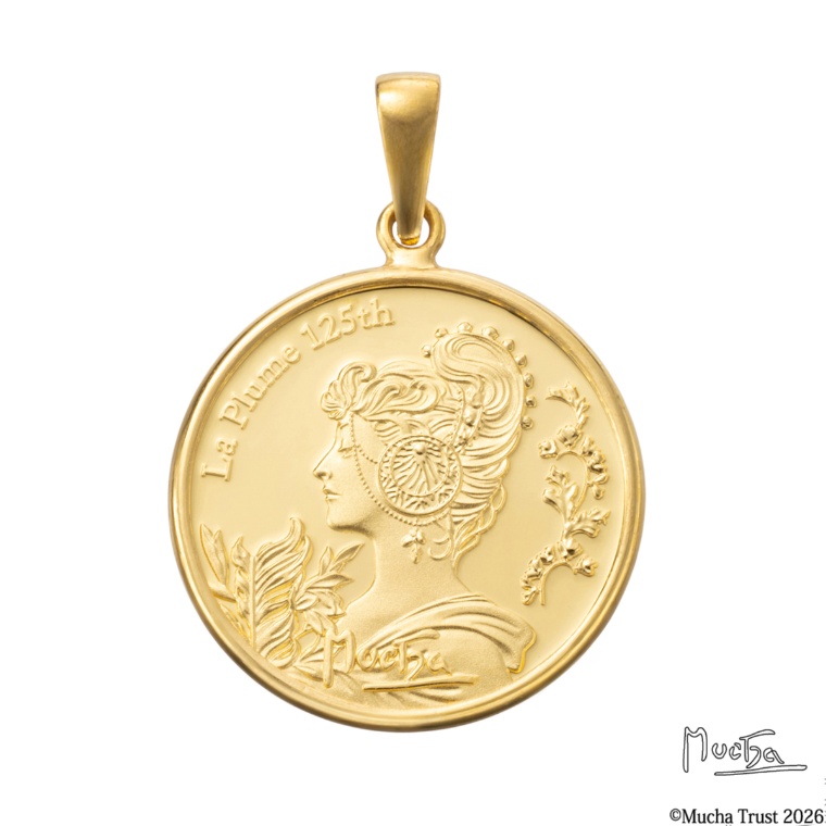 純金 ミュシャ「桜草と羽根」メダルペンダントヘッド