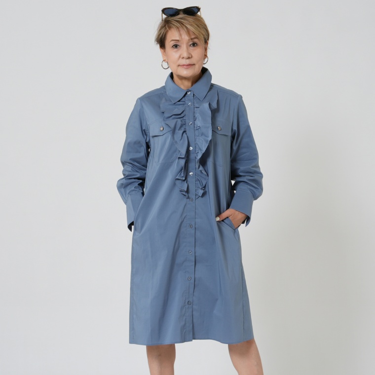 MASAGO ストレッチコットン混フリルワンピース