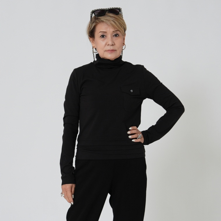 MASAGO クリアーベア天竺ハイネック長袖裾タックTシャツ