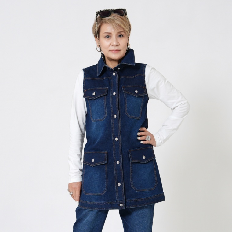 MASAGO ストレッチデニムロングベスト