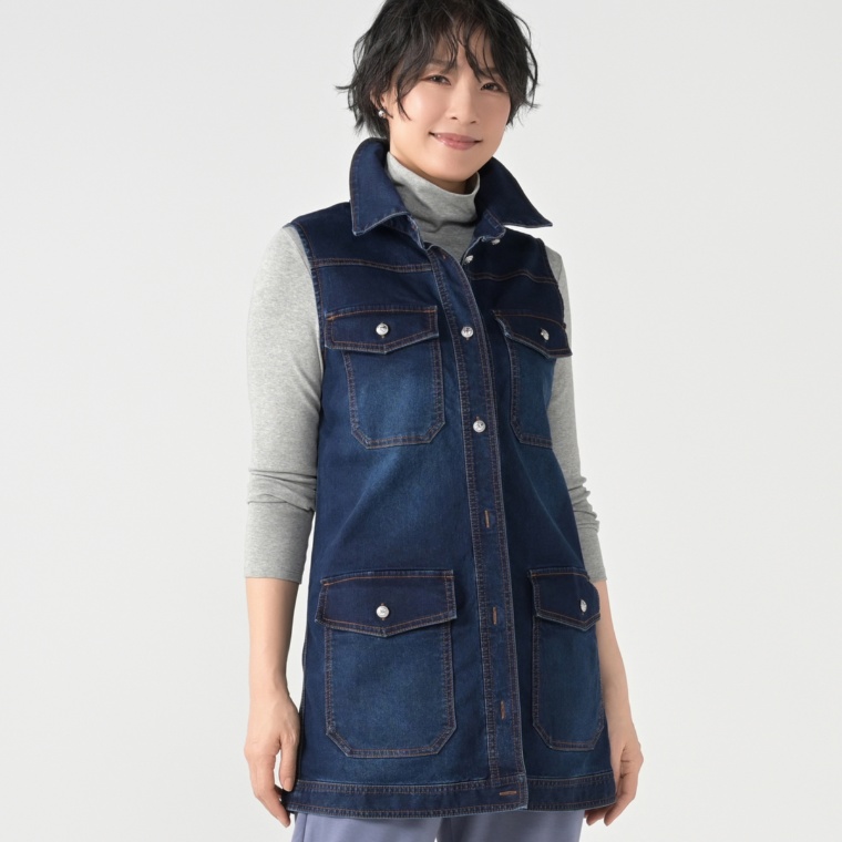 MASAGO ストレッチデニムロングベスト