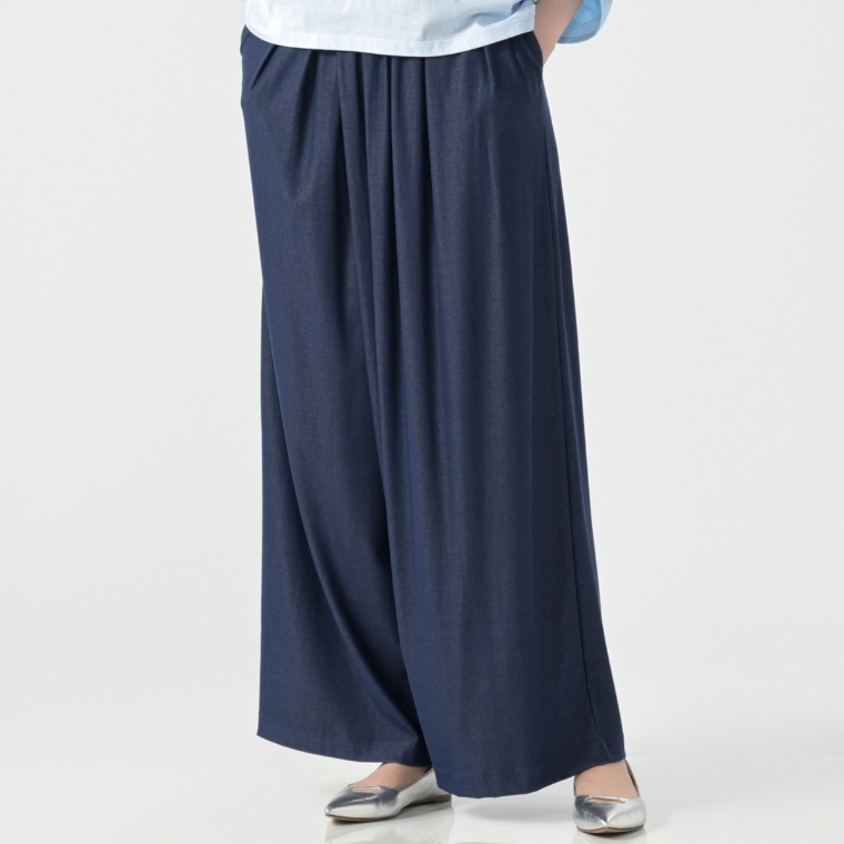 エニワイズ フロント重ねタックツイルストレートパンツ