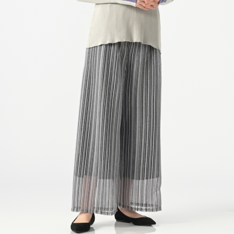 ModdedAnce 多色透かし柄ストライプワイドパンツ