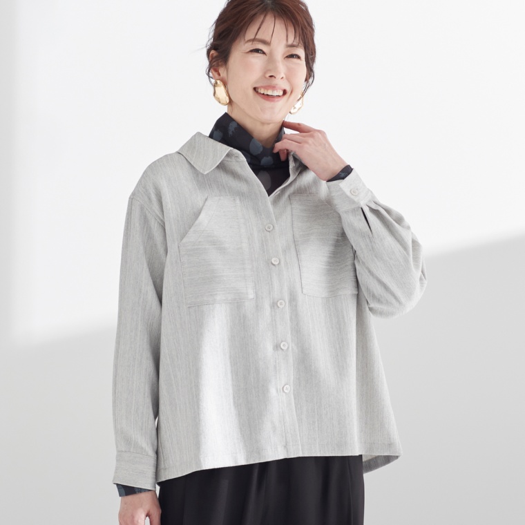 ModdedAnce ランダムストライプ織ベイカーポケットシャツ