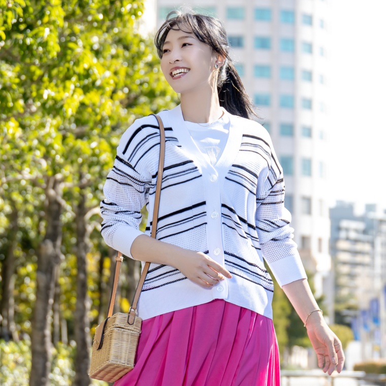 ジョジョ エ ノノ ボーダーメッシュカーディガン