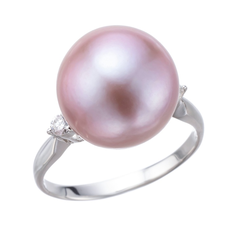 PT900 天然色のラベンダーパール ダイヤモンド リング