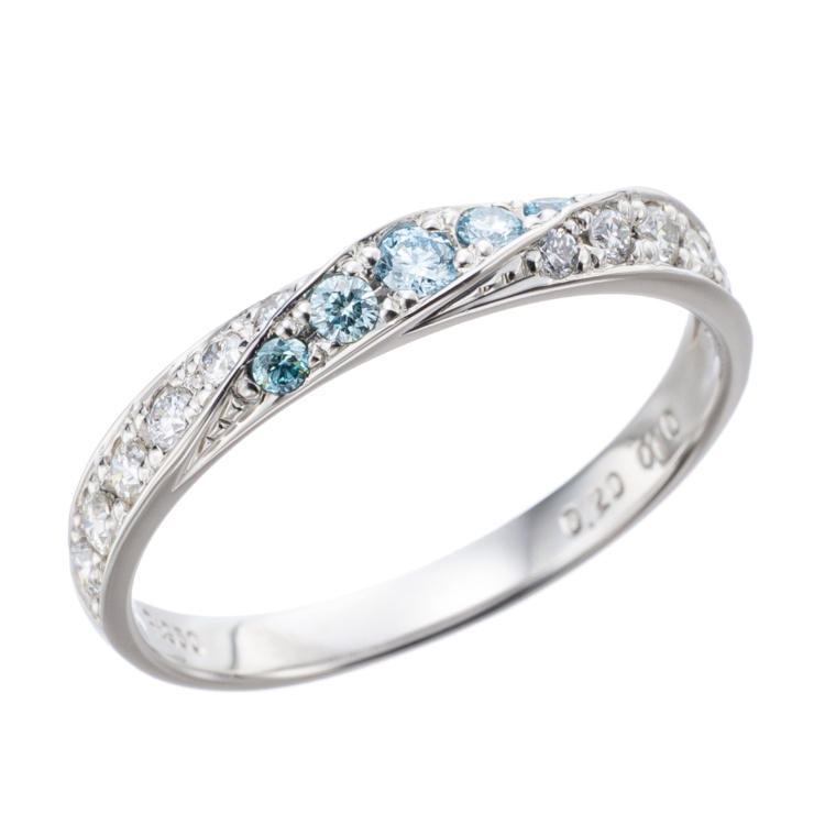 アイスブルーダイヤモンド PT950 ルーチェウエーブラインリング