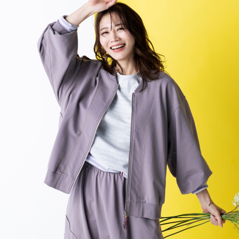 PERSONS スタジャンライクフラワーパッチスウェットブルゾン