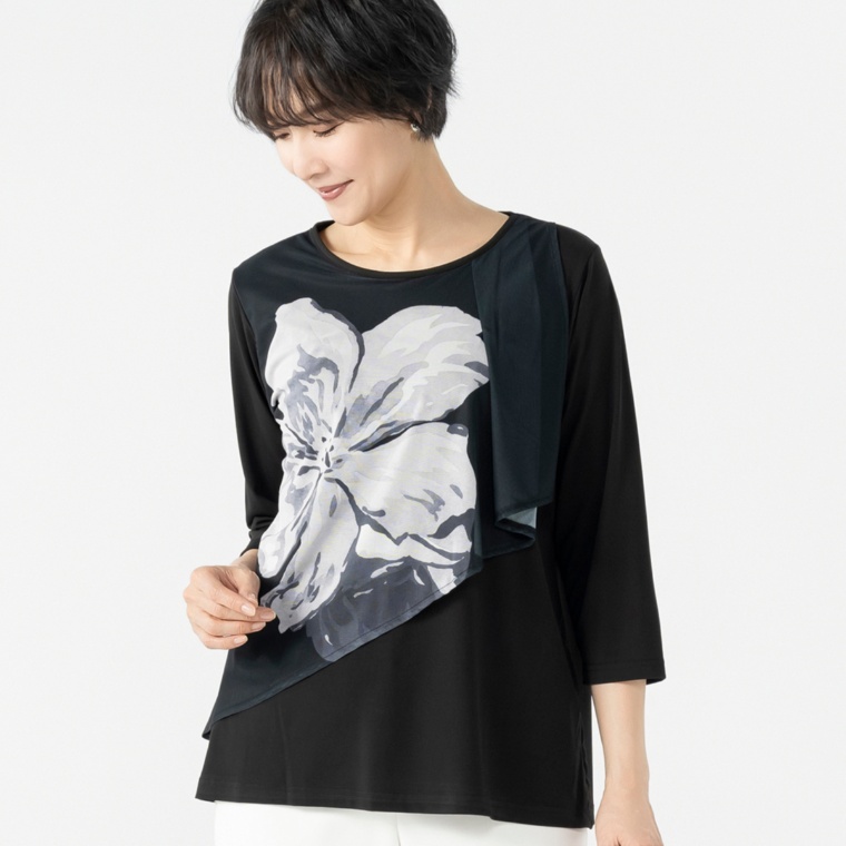 Monte Milano フラワープリントレイヤーカットソープルオーバー