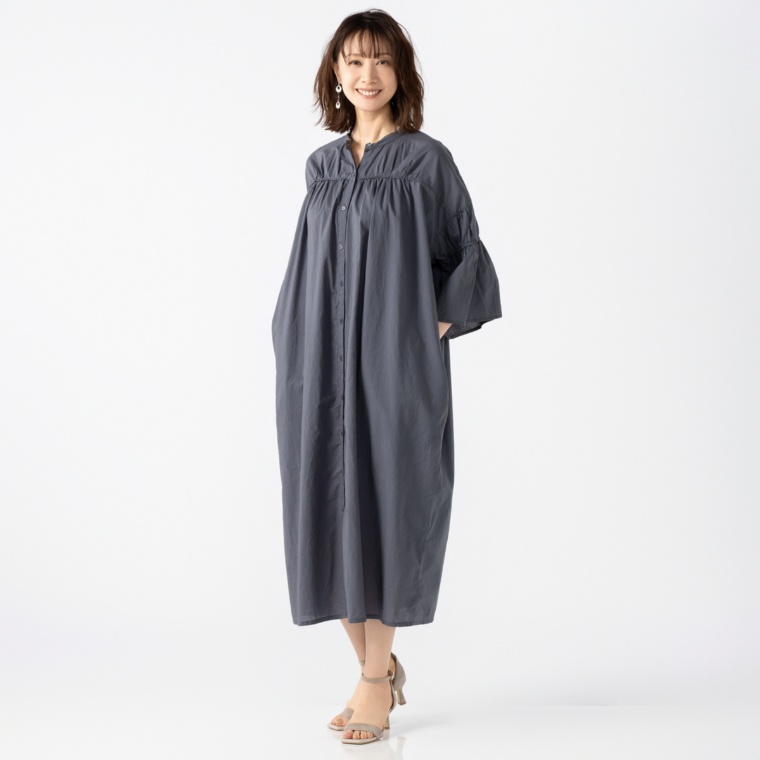 tegami ギャザーテクニック ロングシャツワンピース