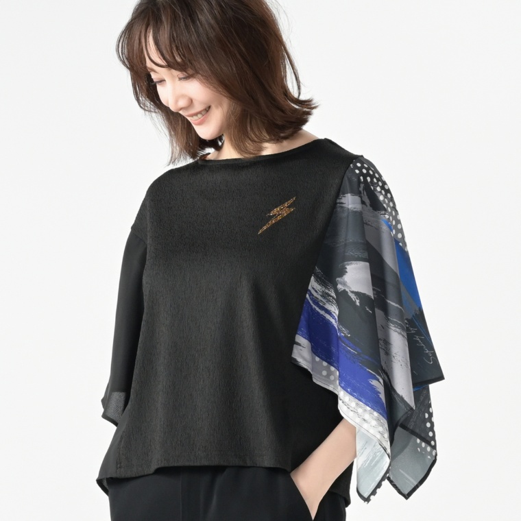 SUPERLADY フリルドレープアシンメトリースリーブプルオーバー