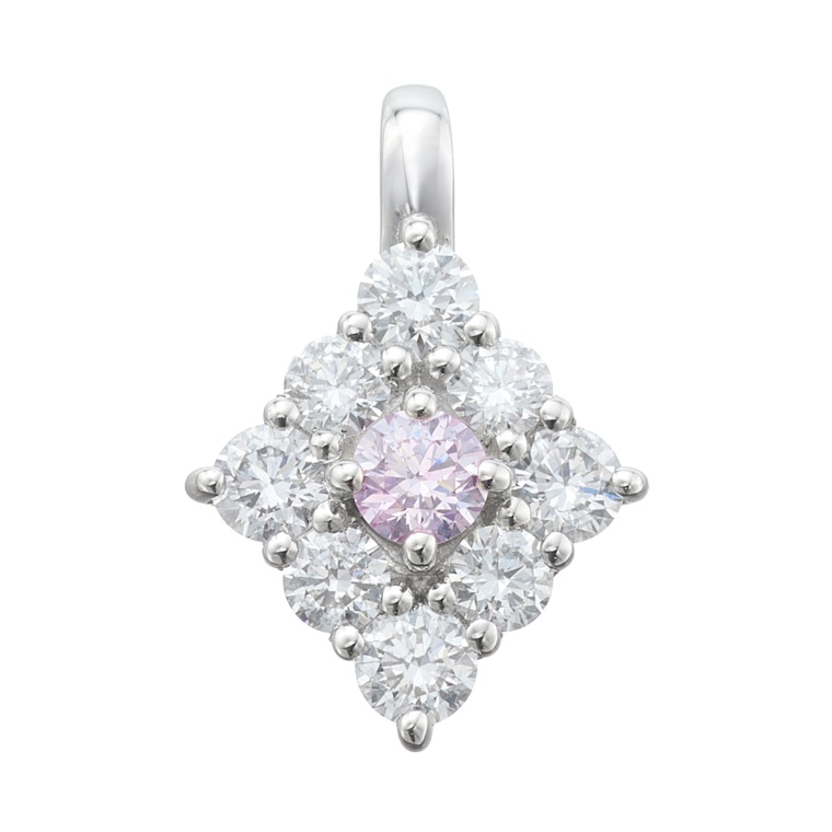 ピンク&Dカラーダイヤモンド PT 菱形ペンダントヘッド