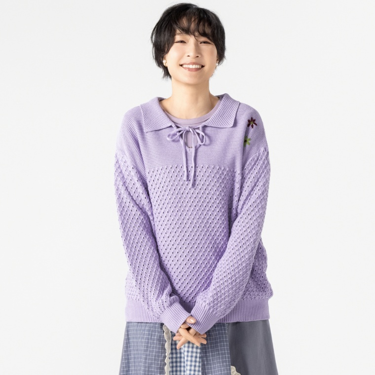 PERSONS 透かし編み花刺繍セーター