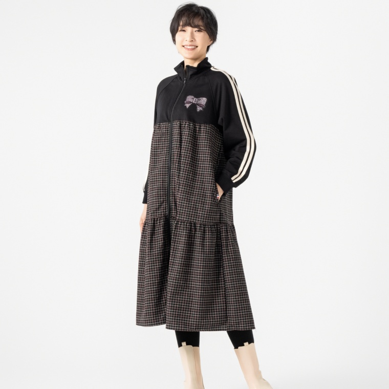 PERSONS 袖ラインティアードチェックワンピース