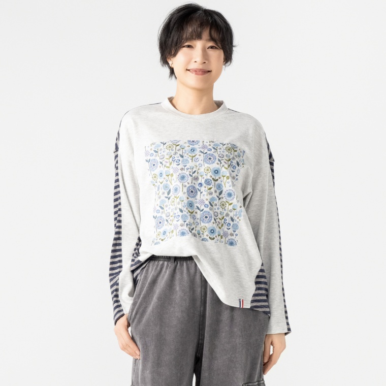 PERSONS ボーダーミックス刺繍Tシャツ
