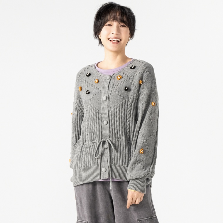 PERSONS 家庭機ライクフラワー刺繍カーディガン