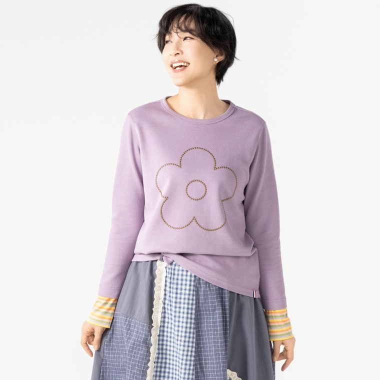 PERSONS 袖ボーダーレイヤード風トップス