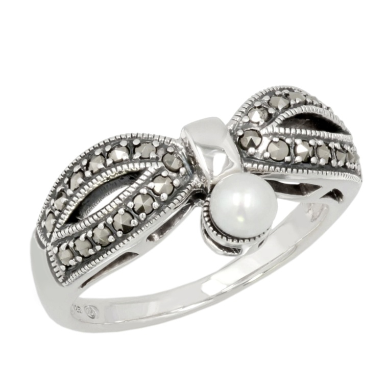 ラフィネ シルバー925 マルカジット&淡水パール リボンリング