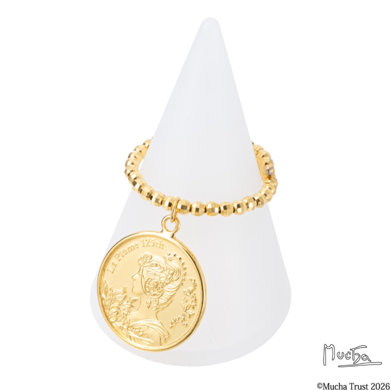 純金 ミュシャ「桜草と羽根」メダルフリーサイズリング