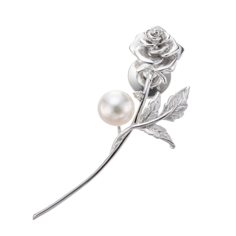 SV アコヤ真珠 薔薇1輪ブローチ 8.0mm 天女