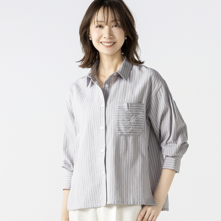 day to day 刺繍ポケットストライプシャツジャケット