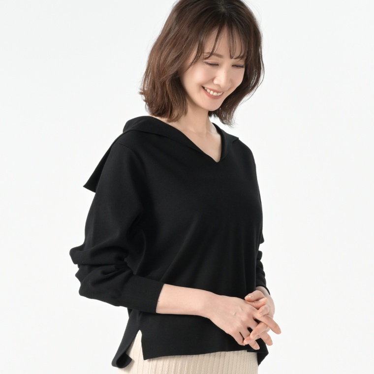 ANNE COQUINE コアスパンヤーンセーラーカラーニットプルオーバー