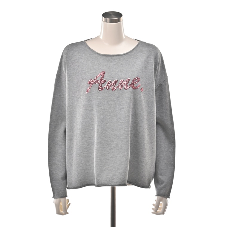 ANNE COQUINE ロゴスパンコール刺繍ニットプルオーバー