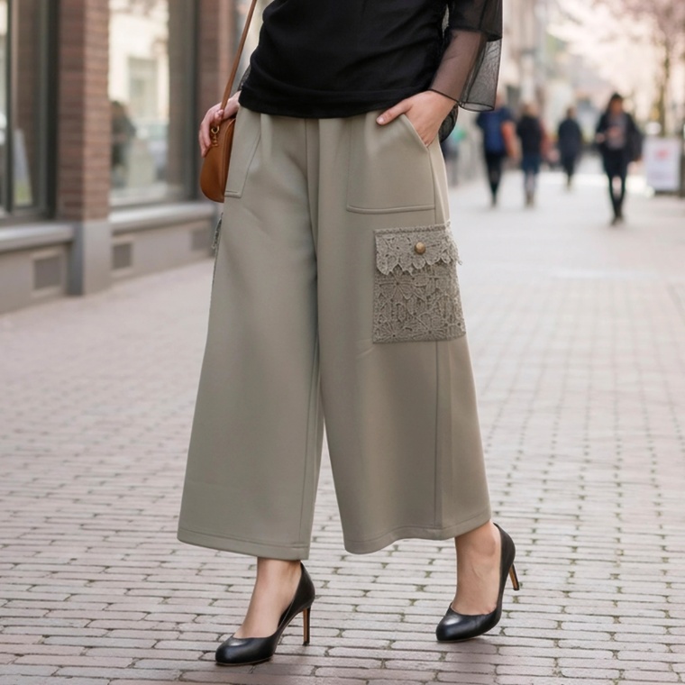 Provador レースミックス ダンボールワイドパンツ