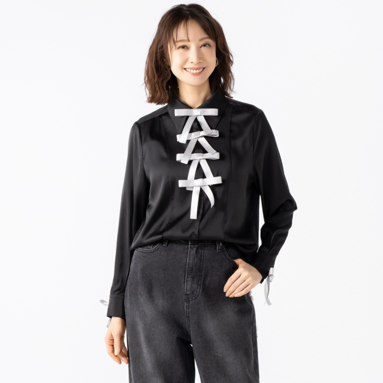 ANGELOS リボン付きサテン地ブラウス