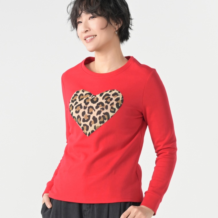 ANGELOS レオパードハート柄ロングスリーブTシャツ