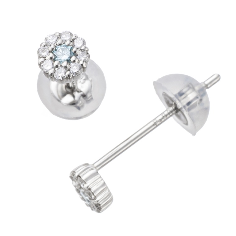 アイスブルーダイヤモンド PT フラワーデザインピアス