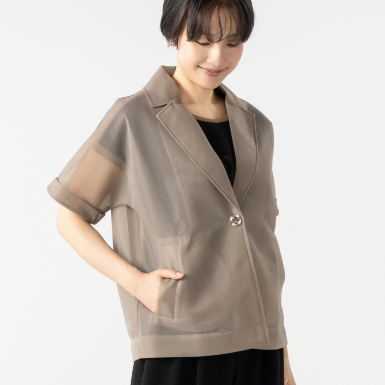 PCD チュールボンディングの半袖テーラージャケット