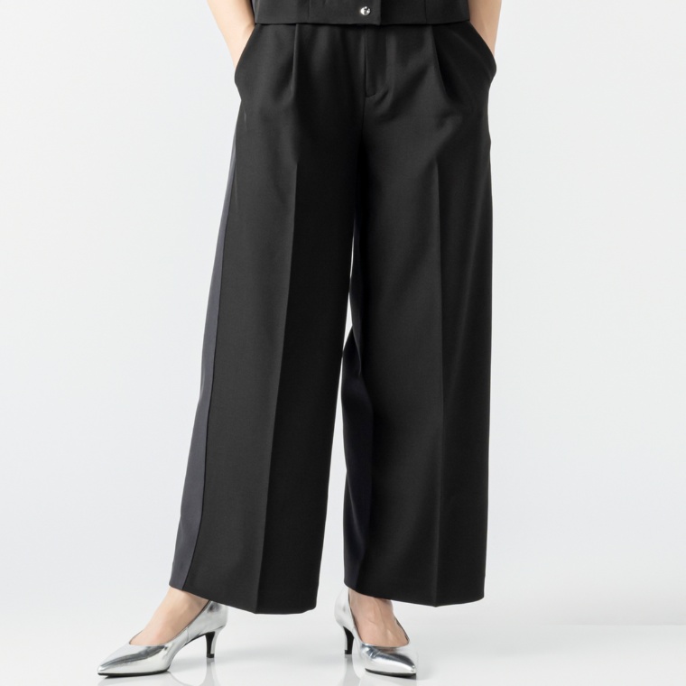 PCD フロントバックバイカラーのタックセミワイドパンツ