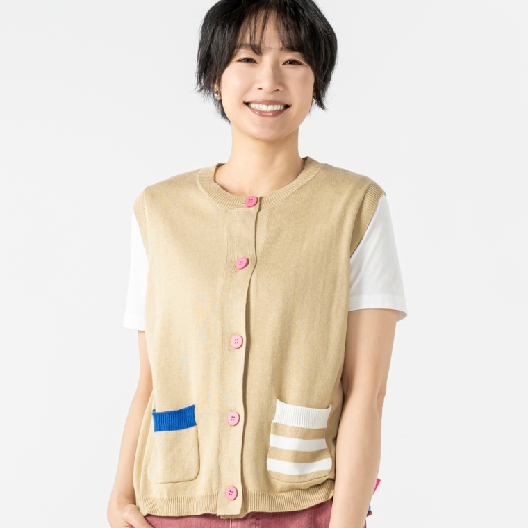 KiKKi 配色ポケットライトニットベスト