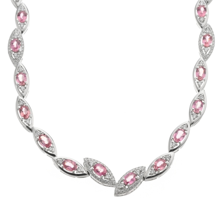パパラチアサファイヤ18KWGフルネックレス 計9.68ct