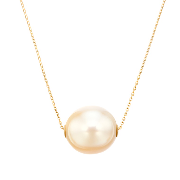 18KYG シャンパンカラー白蝶真珠 スルーペンダント 12mm