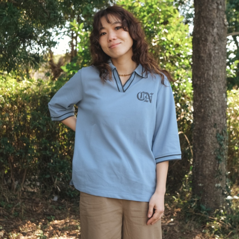 Carney ロゴ刺繍 ラインアクセント ロングポロ