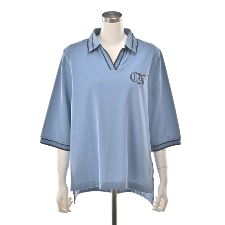 Carney ロゴ刺繍 ラインアクセント ロングポロ