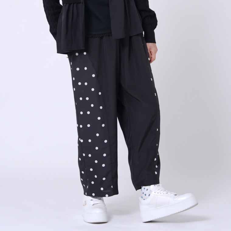 KawaiOkada シフォン素材の切替ウエトゴムパンツ